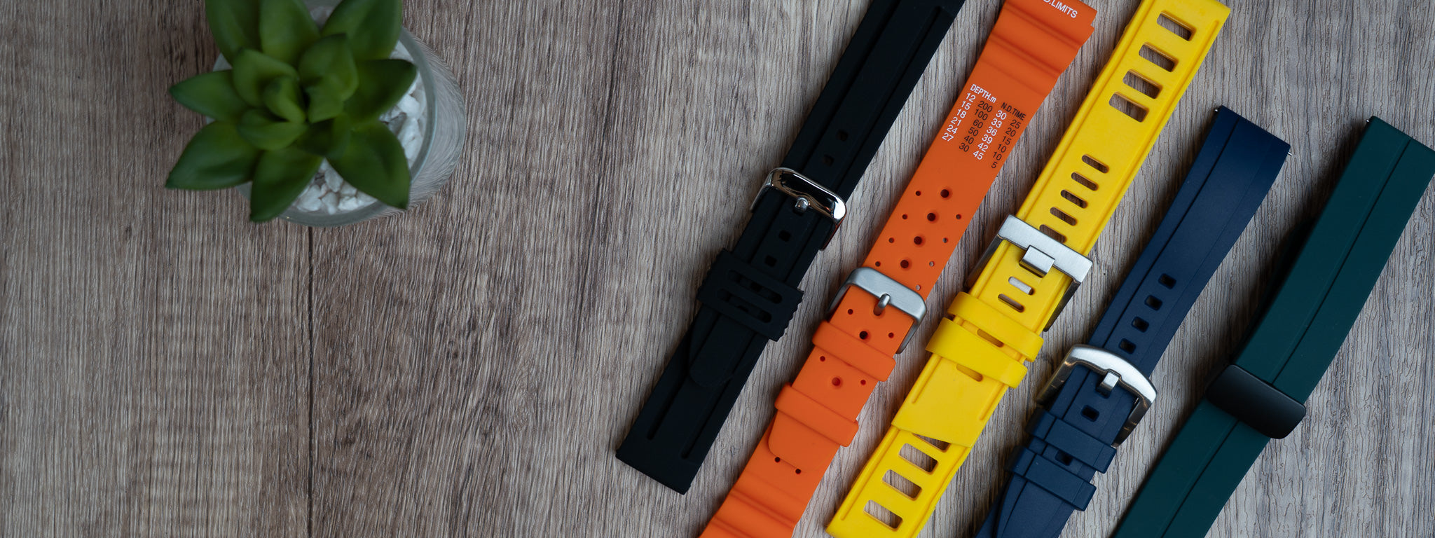 A collection of replacement waterproof and water-resistant watch straps.