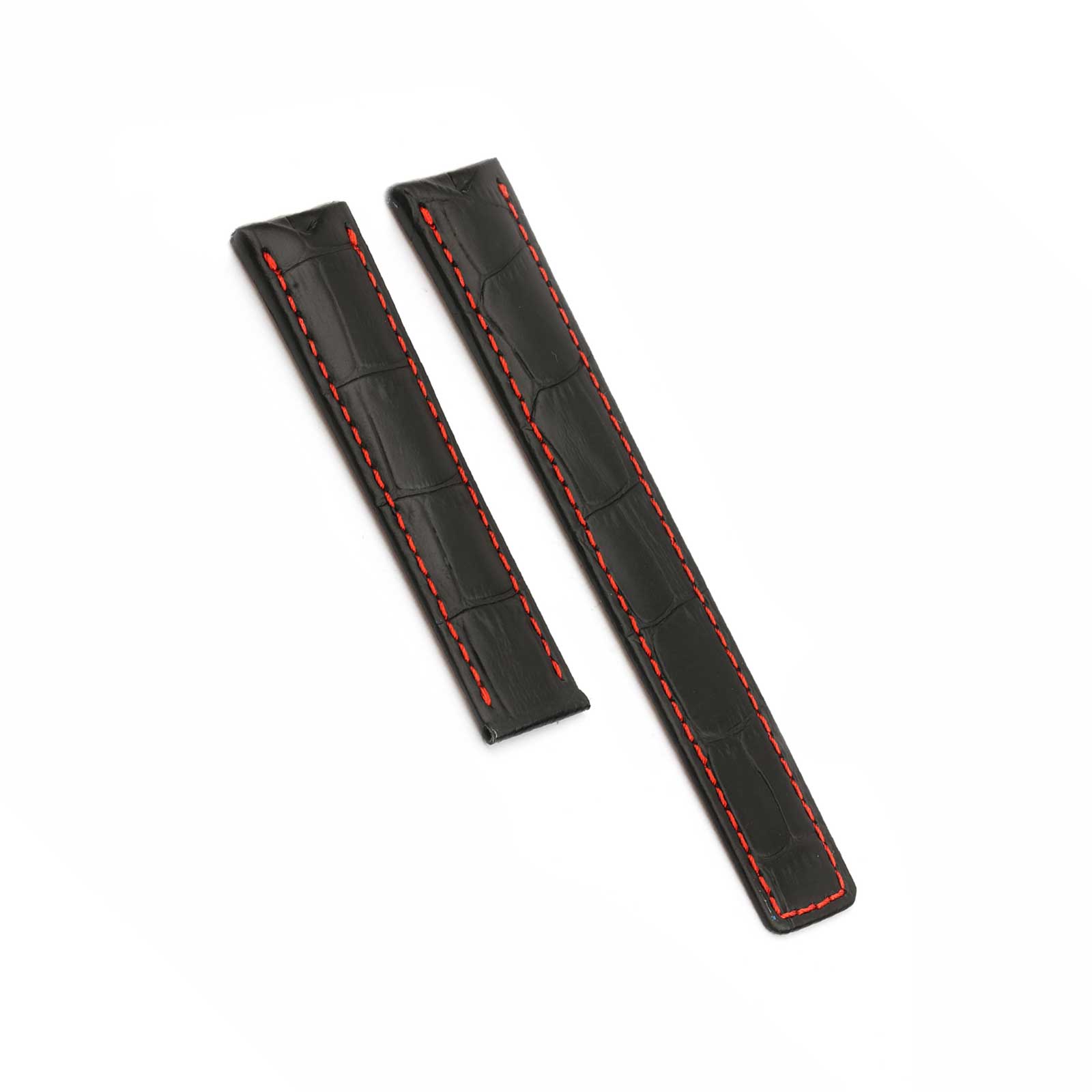 Grand Carrera Black Crocodile Grain Red Stitch Tag Heuer Style Watch Strap
