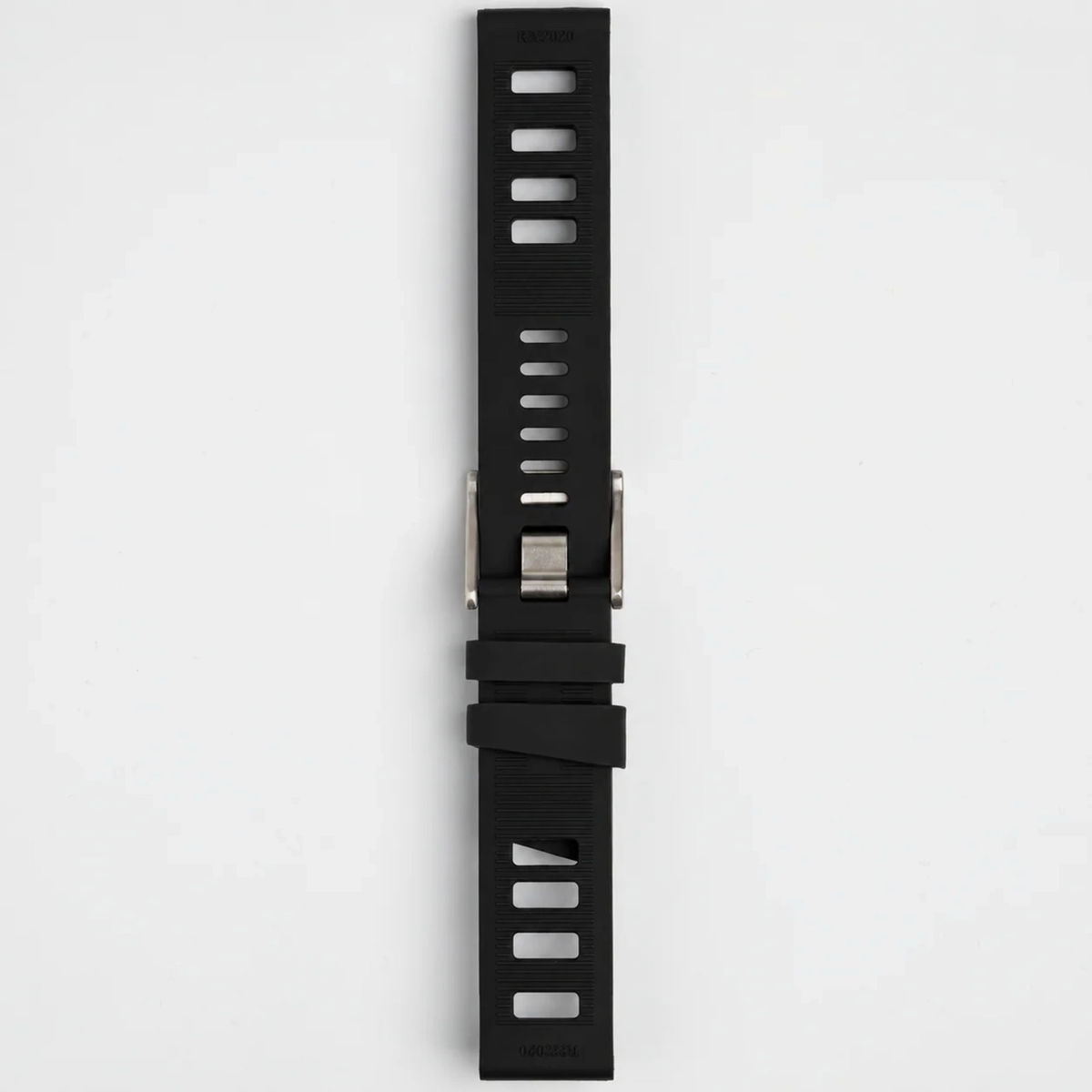 Black Submerge ISO Dive silicone watch strap, buckled, back view