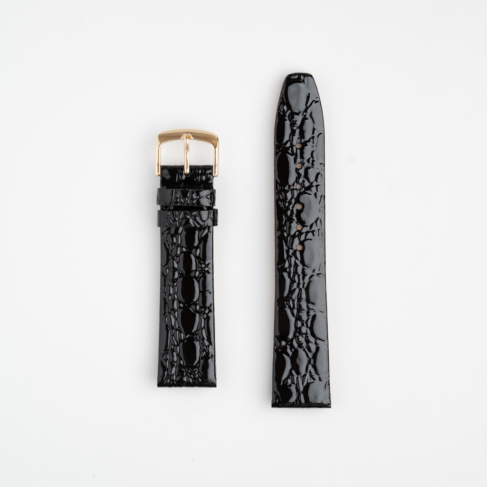 Black Crocodile Grain Leather Watch Band With Rose Gold Buckle - Slim Strap, Multiple Widths