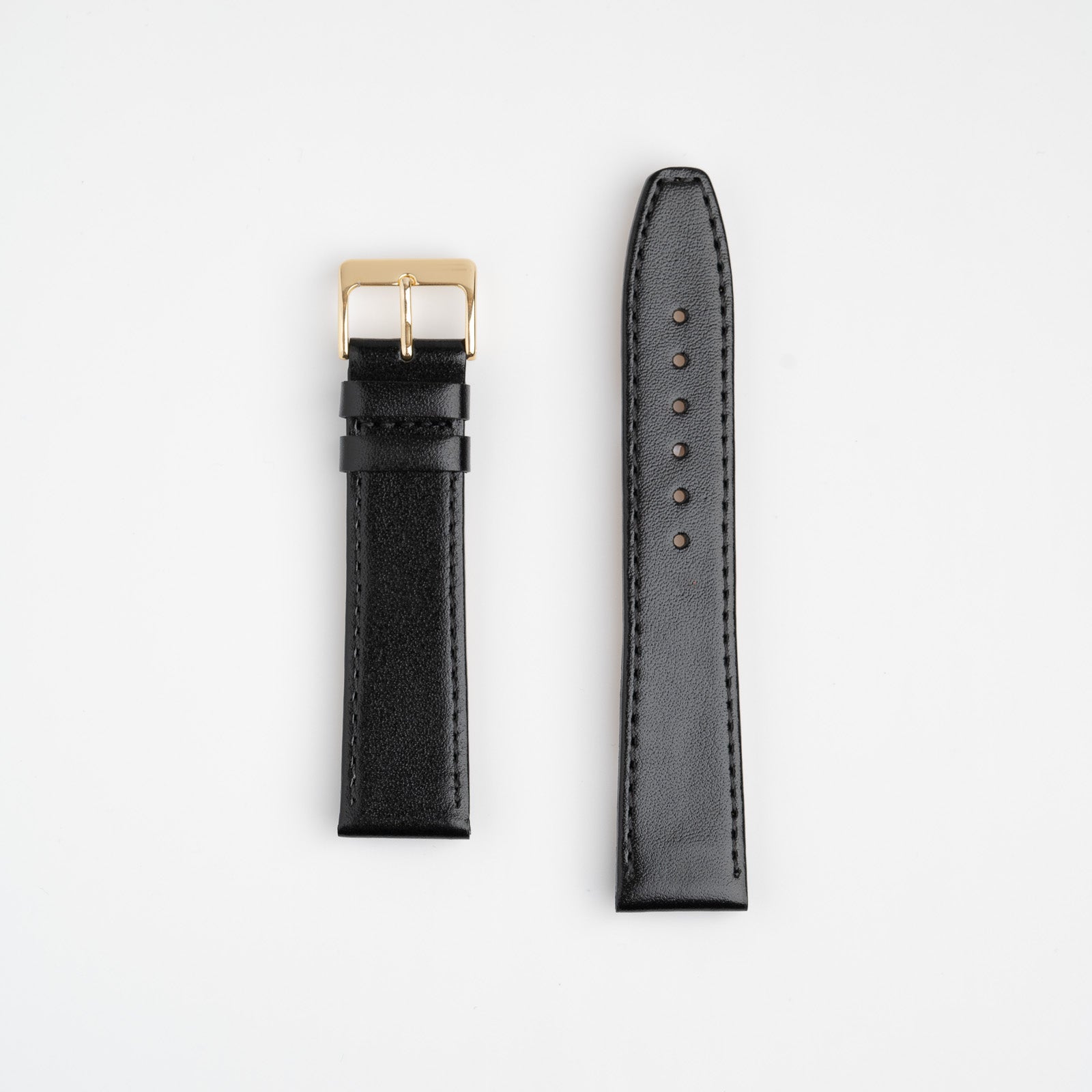 Black Timeless Plain Stitched Genuine Leather Watch Strap