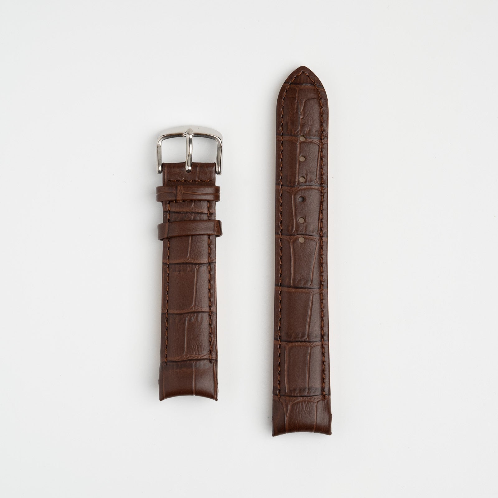 Brown Curved End Alligator Grain Leather Watch Strap 18m, 20mm, 22mm & 24mm