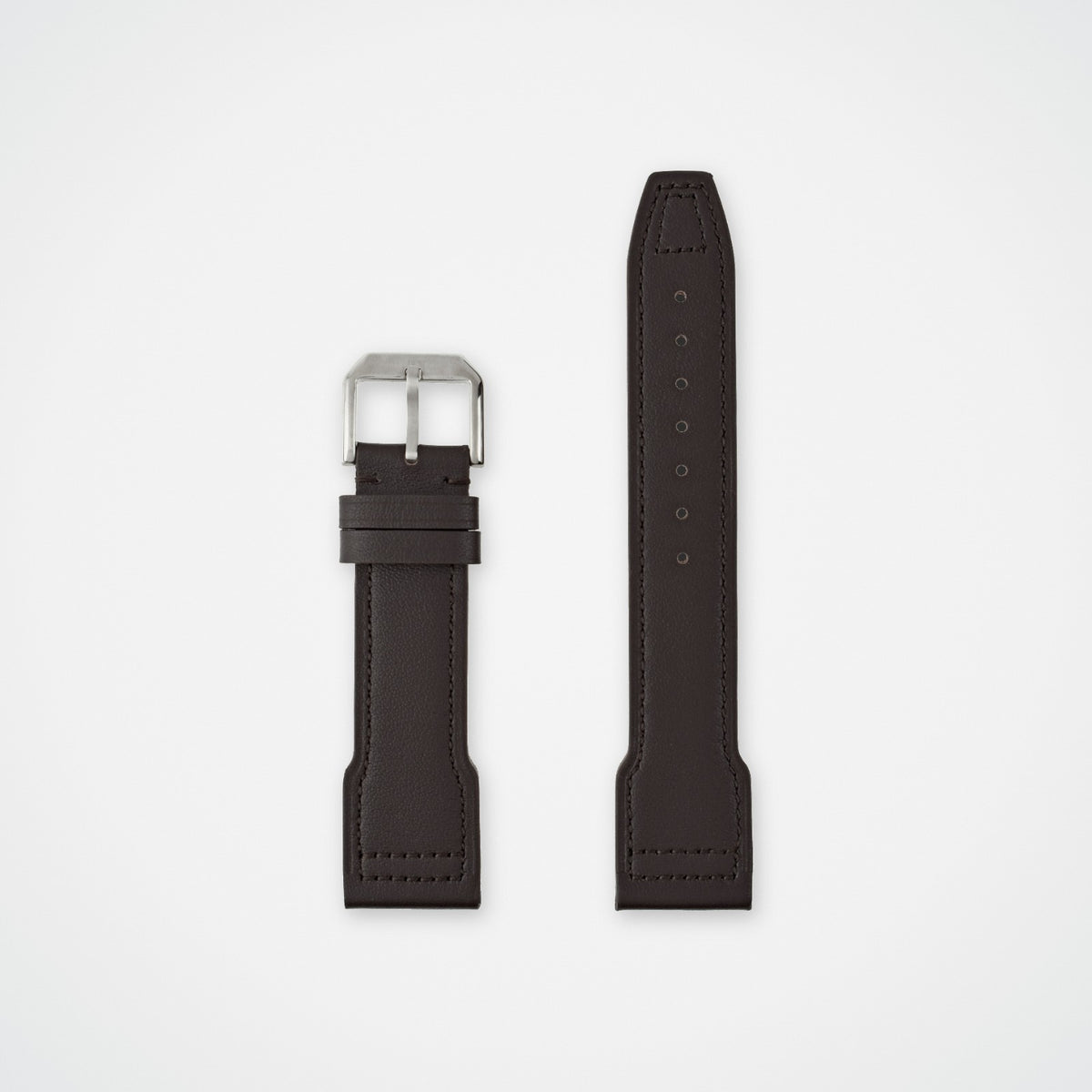 Brown pilot stitched leather watch strap for IWC, laid flat