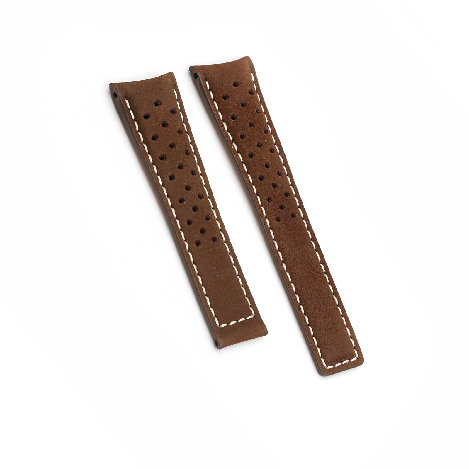 Brown Sports Perforated White Stitch Tag Heuer Style Watch Strap