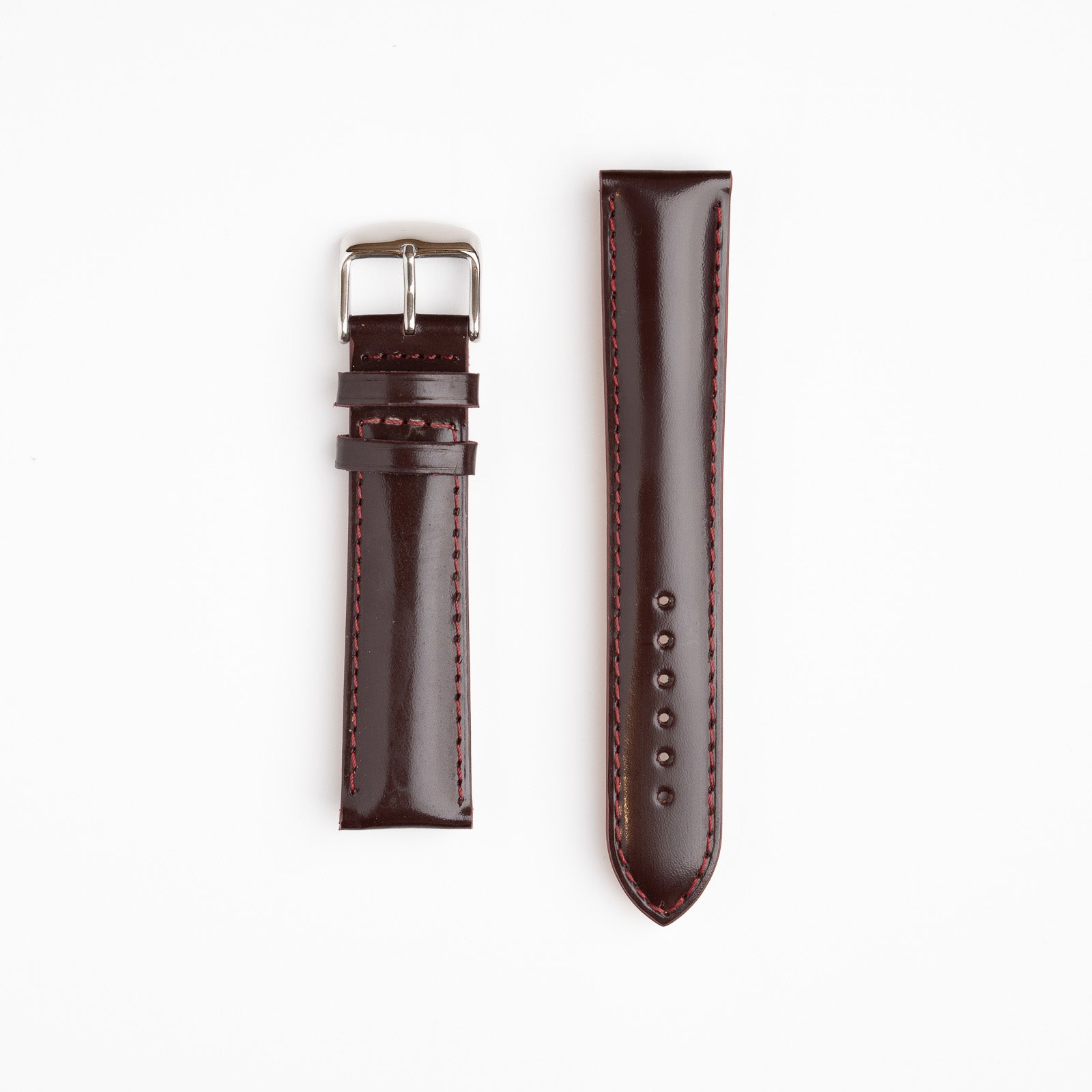 Burgundy Smooth Gloss Shiny Leather Watch Strap available in 18mm, 20mm, 22mm