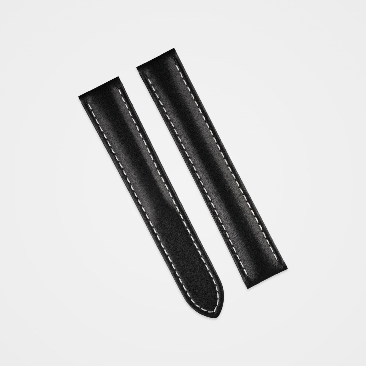 Black padded leather strap with contrast stitching to fit Cartier, front