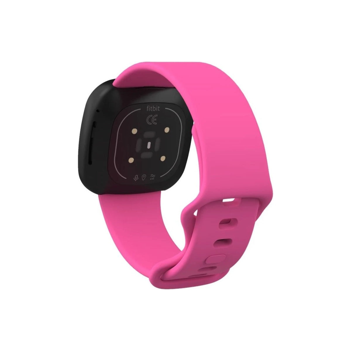 Bright Pink silicone strap on a Fitbit Sense