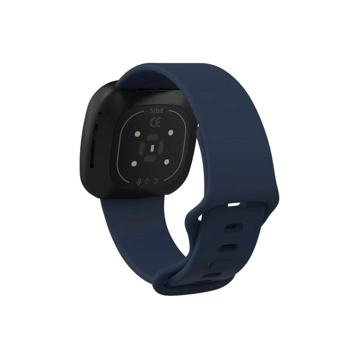 Navy silicone strap on a Fitbit Sense