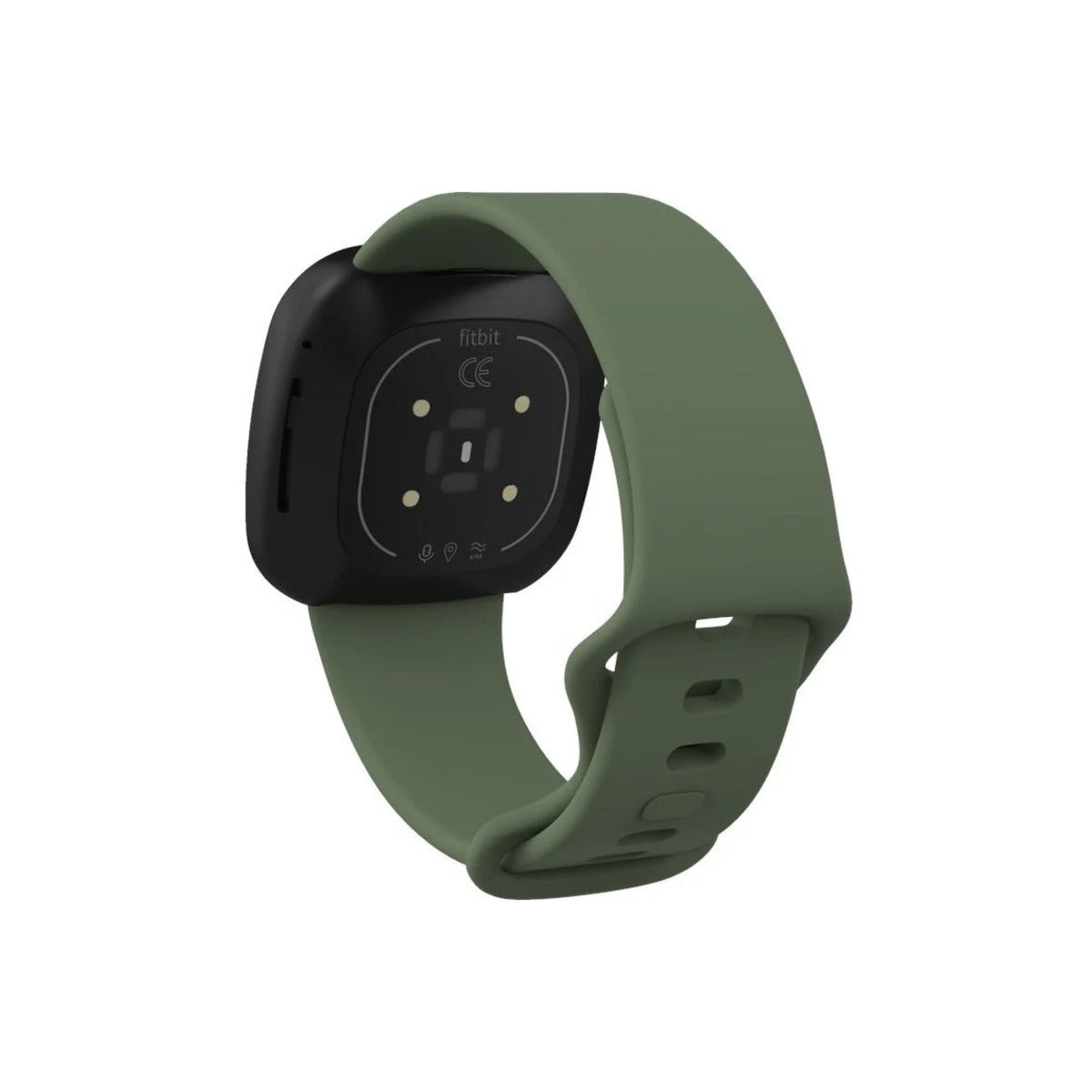Olive silicone strap on a Fitbit Sense