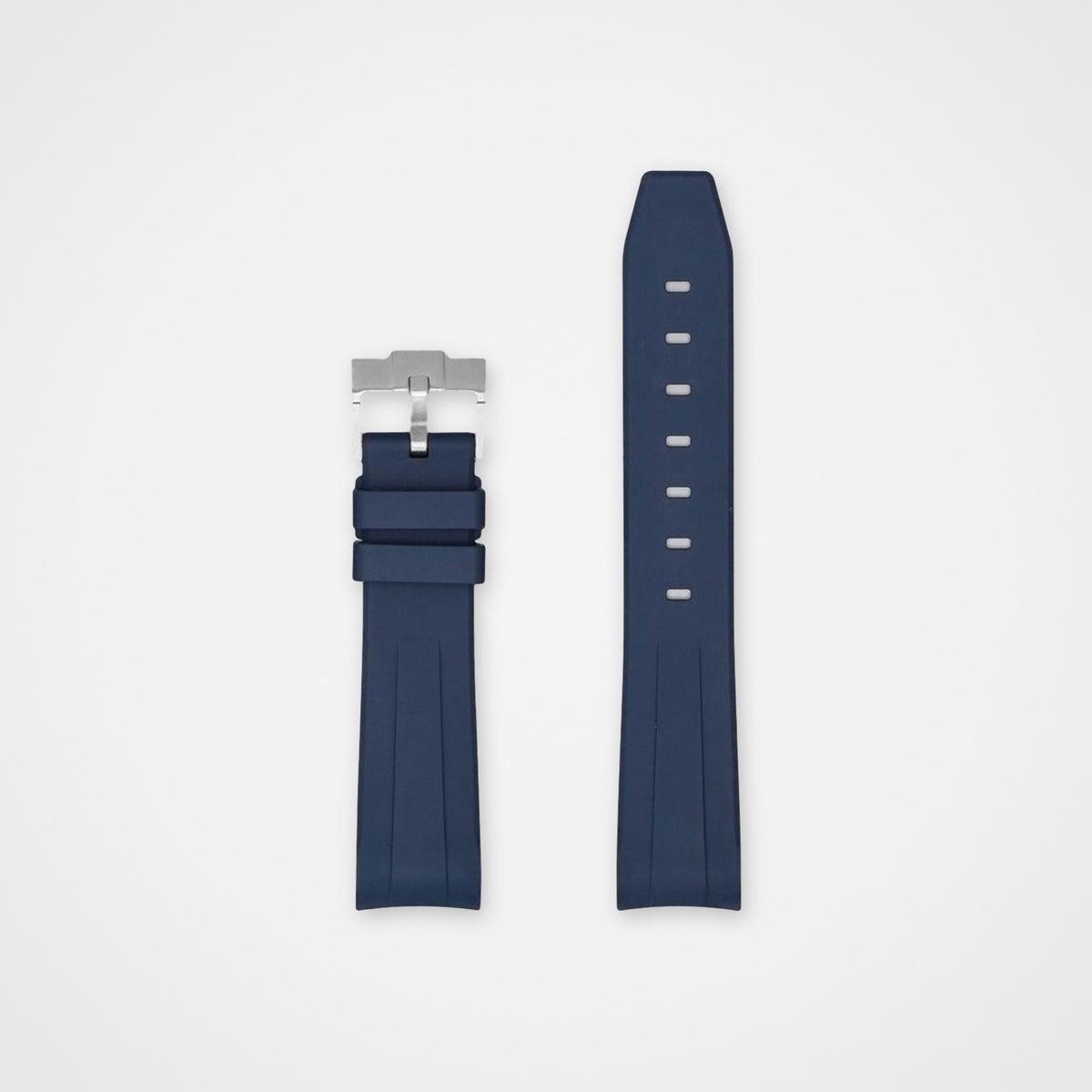 Navy Salcombe FKM rubber watch strap, both pieces laid flat