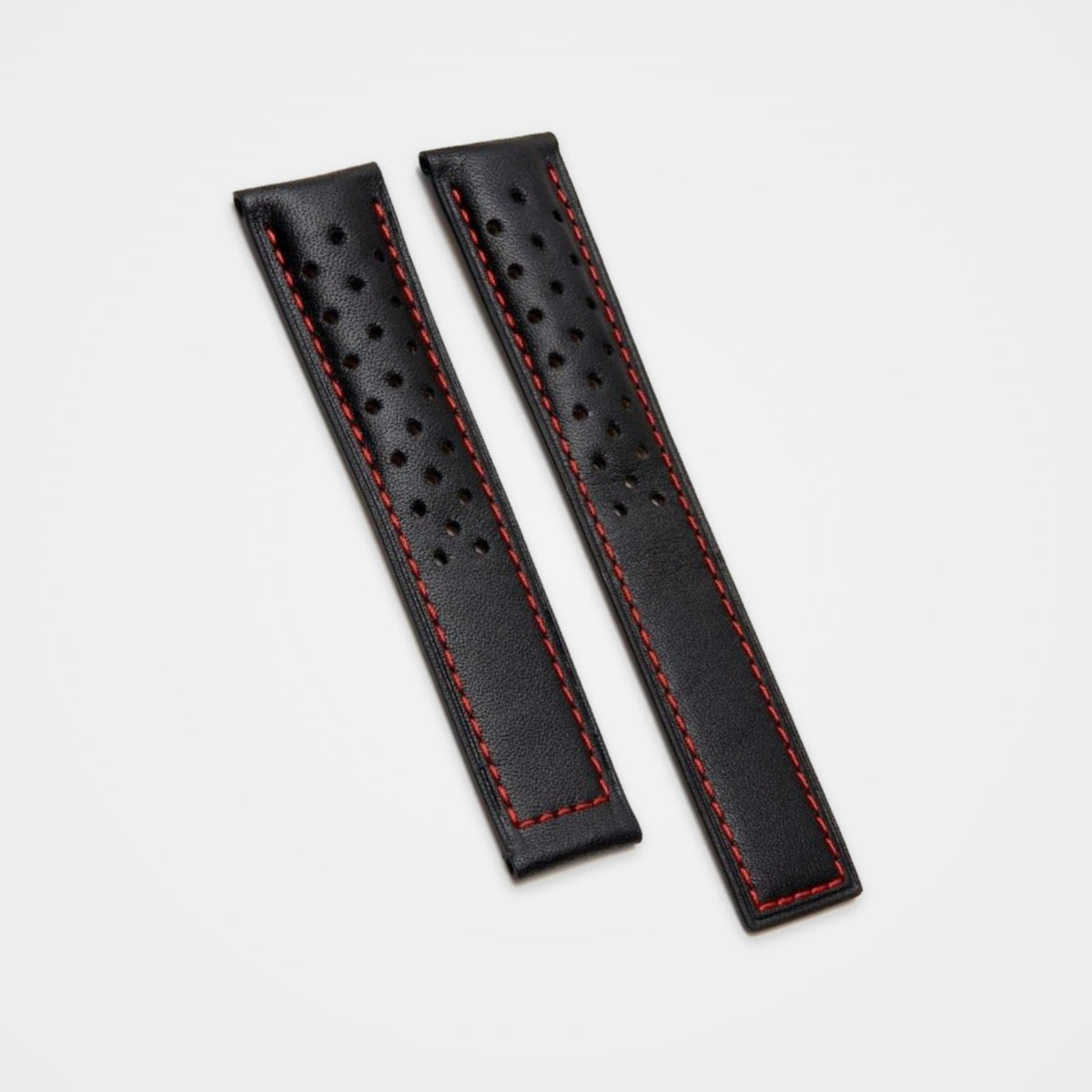 Black perforated leather strap with red stitching for TAG Heuer Carrera 19mm