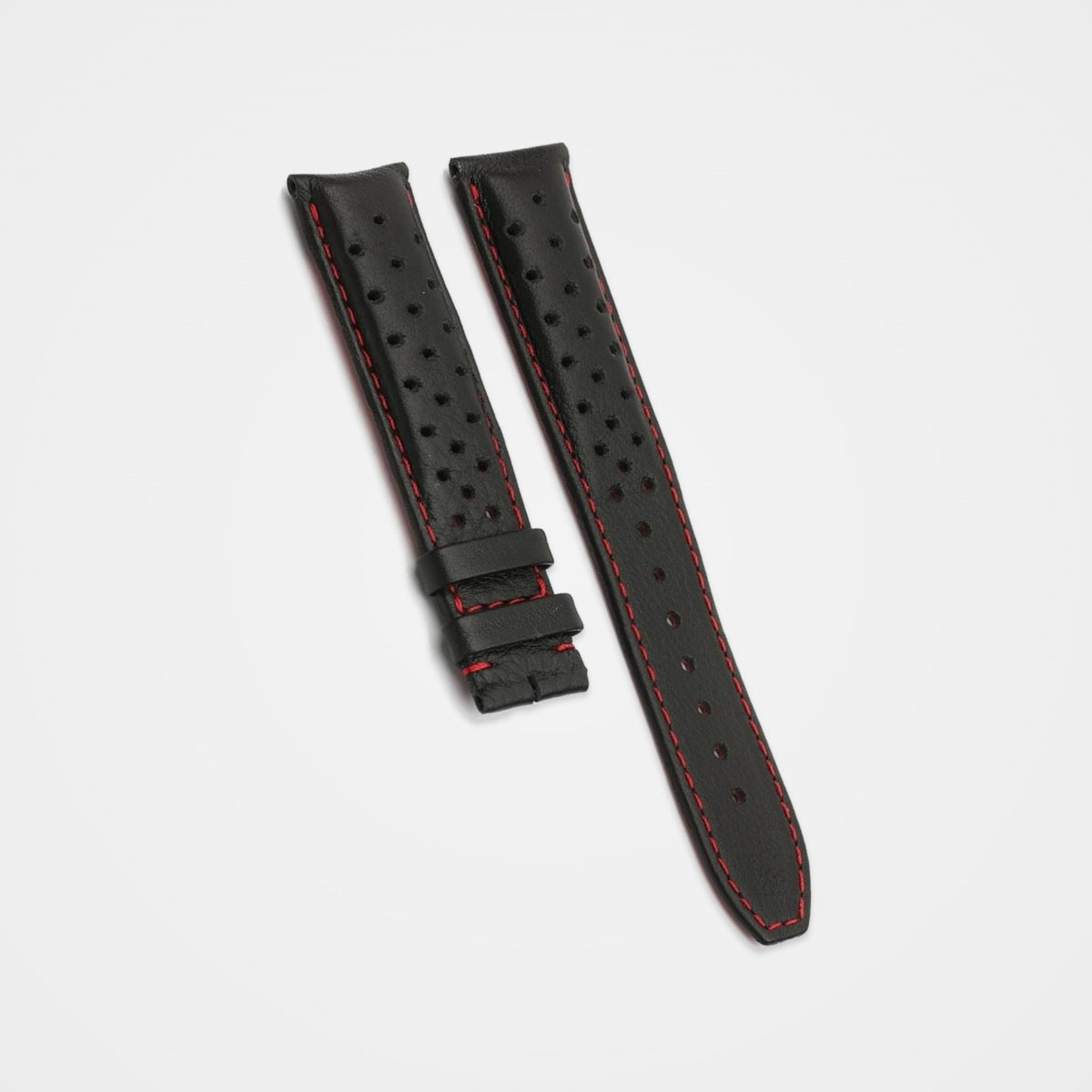 Black perforated leather strap with red stitching for TAG Heuer Carrera 20mm, buckle end