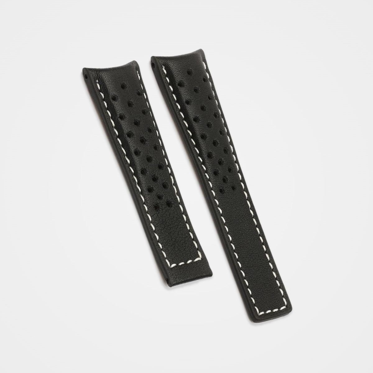 Black perforated leather strap with white stitching for TAG Heuer Grand Carrera 22mm