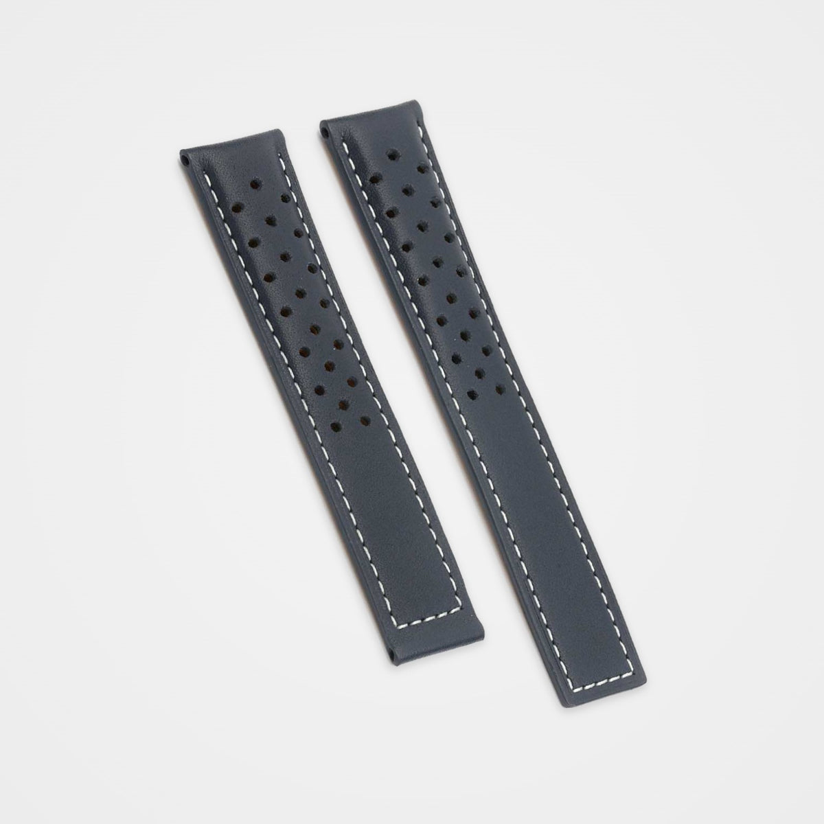 Blue perforated leather strap with white stitching for TAG Heuer Autavia