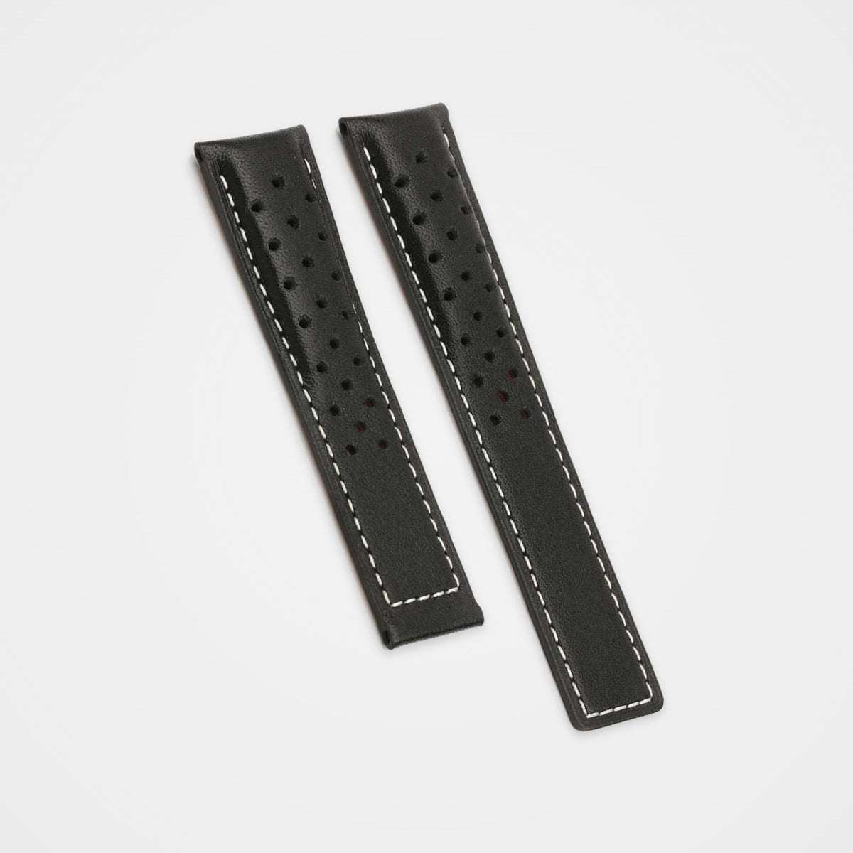 Black perforated leather strap with white stitching for TAG Heuer Autavia