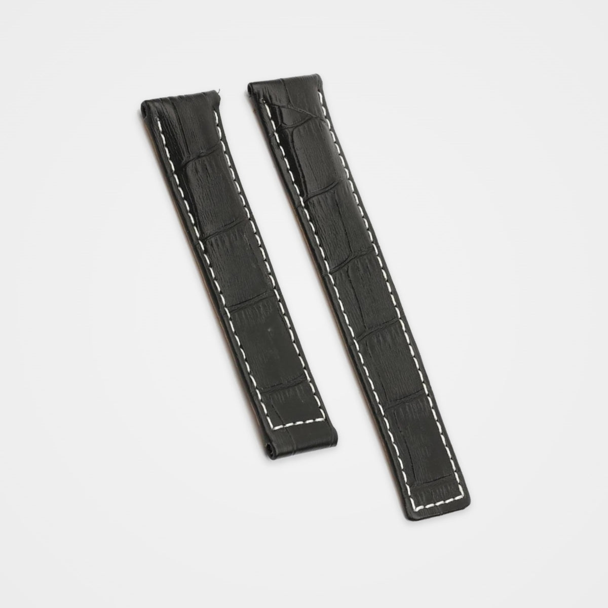 Black crocodile grain strap with white stitching for TAG Heuer Carrera 19mm