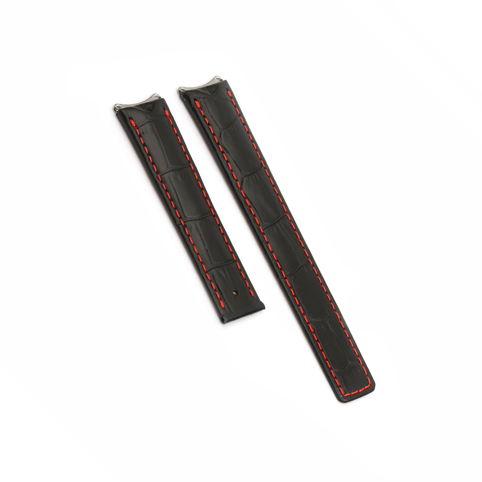 Black Crocodile Red Stitch Tag Heuer Style Watch Strap