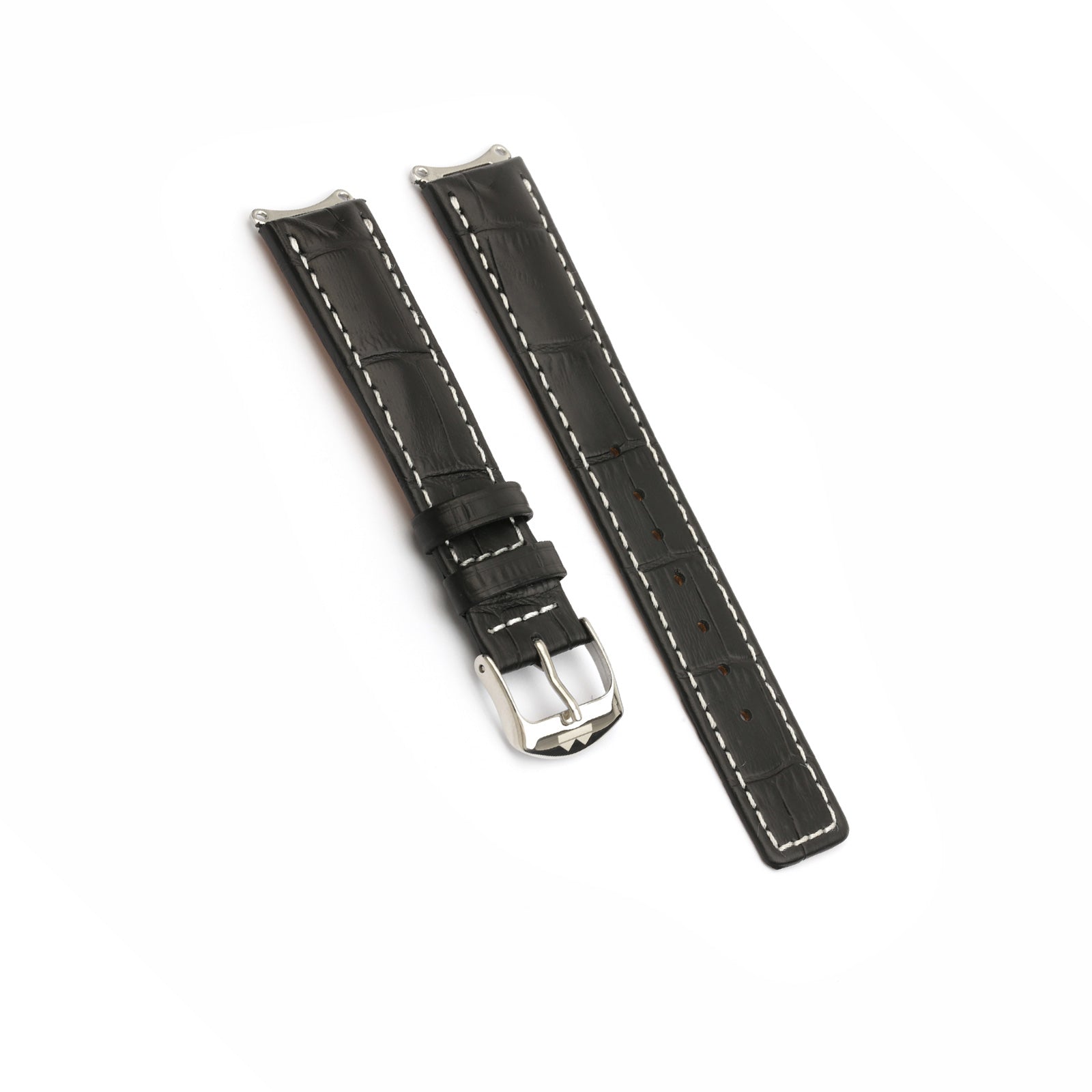 Black Crocodile White Stitch Tag Heuer Style Watch Strap