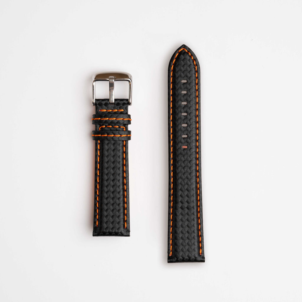 Anthracite Carbon Orange Watch Strap, both pieces laid flat
