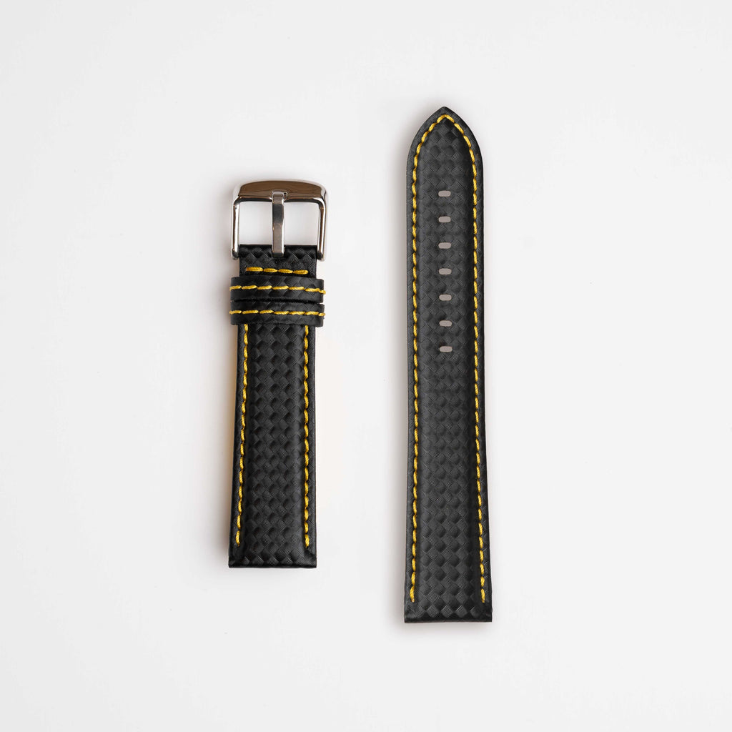 Anthracite Carbon Yellow Watch Strap, both pieces laid flat