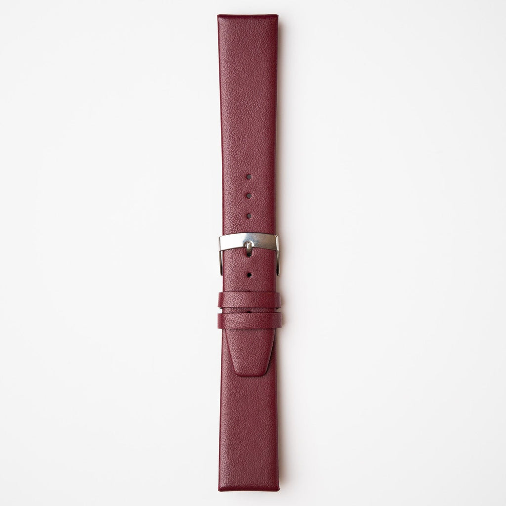 Apple Fibre Red Watch Strap, buckled up, front view
