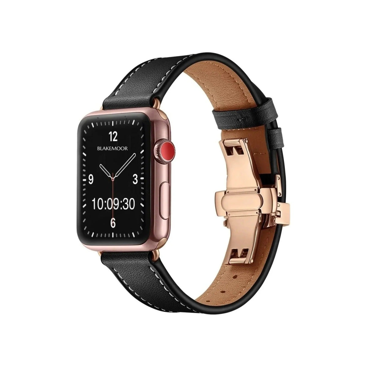 Aurum Black Watch Strap for Apple with rose gold clasp