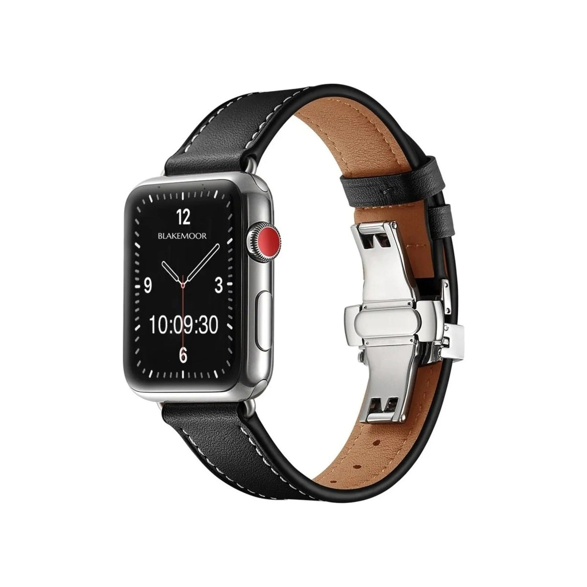 Aurum Black Watch Strap for Apple with silver clasp