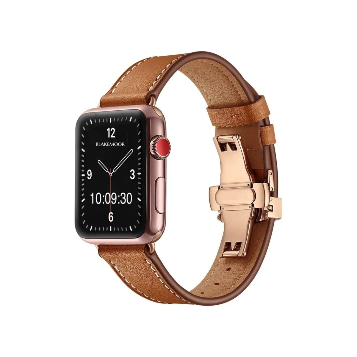 Aurum Brown Watch Strap for Apple with rose gold clasp
