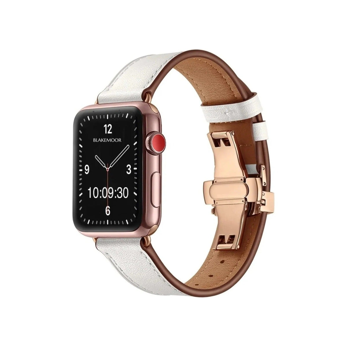 Aurum White Watch Strap for Apple with rose gold clasp