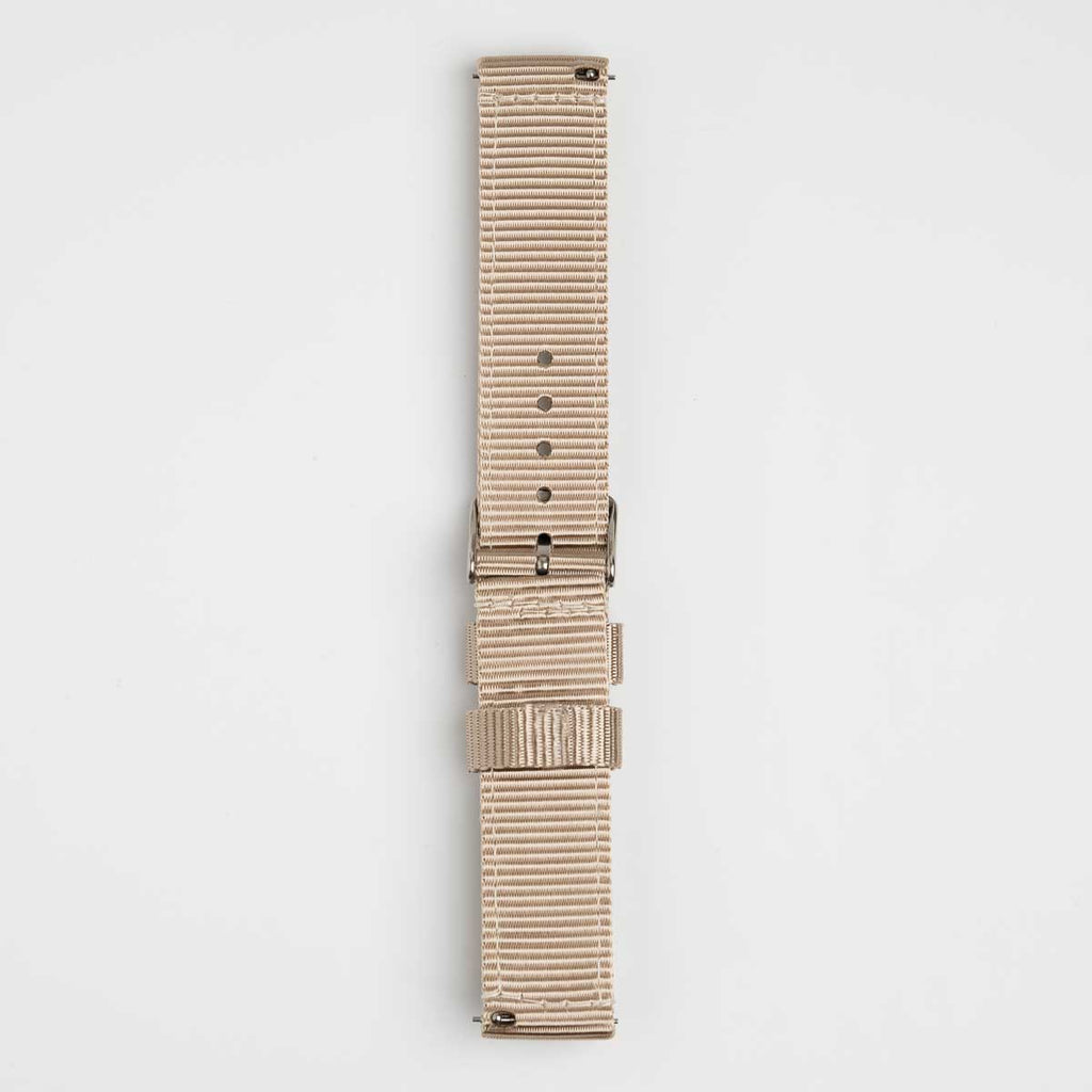 Nylon Quick Release Beige Watch Strap, underside showing the lining