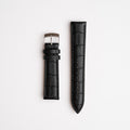 Black Mayfair Super Quick Release watch strap, laid flat with its buckle