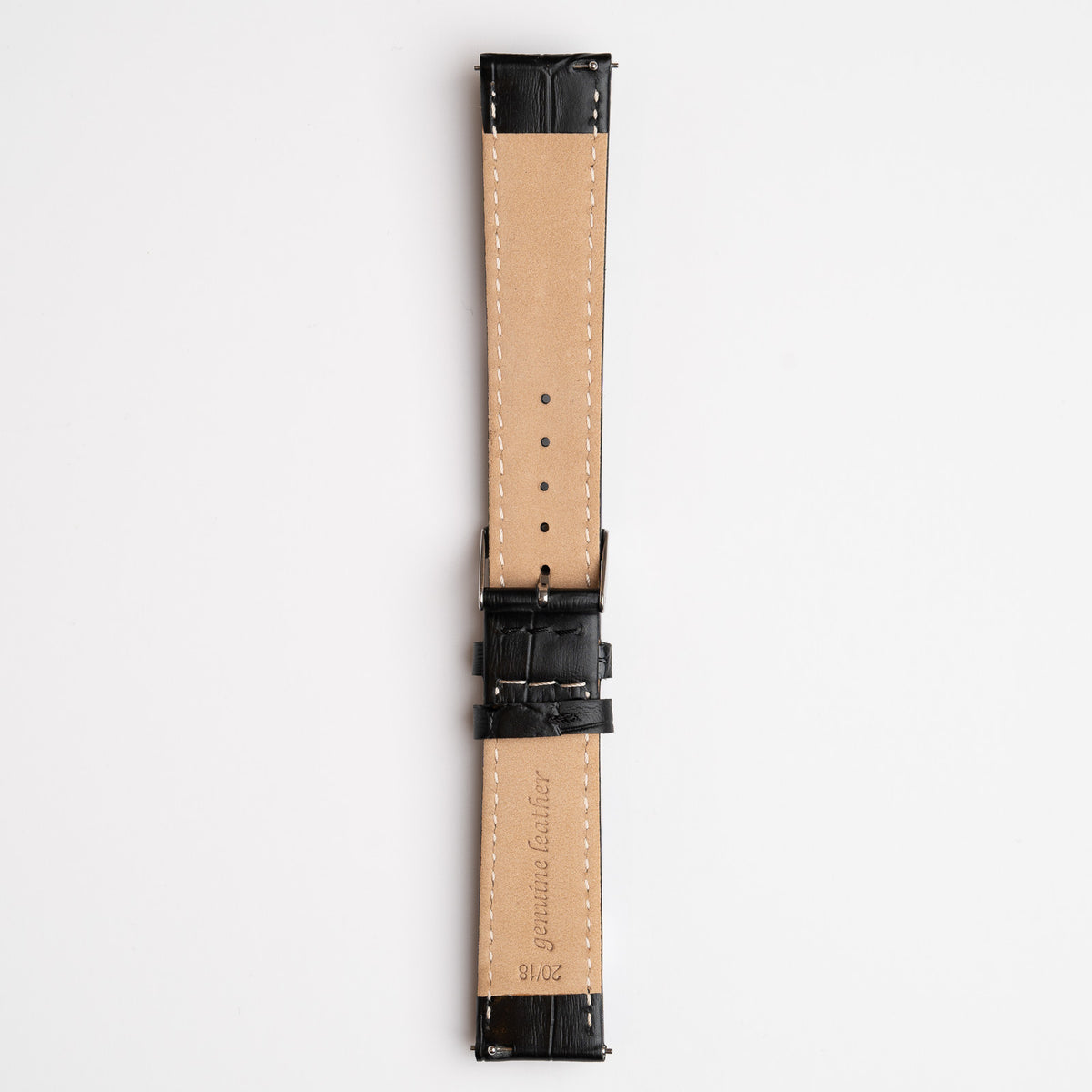 Black Mayfair Super Quick Release watch strap, buckled, back view