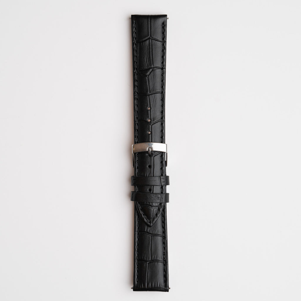 Black Mayfair Super Quick Release watch strap, buckled, front view