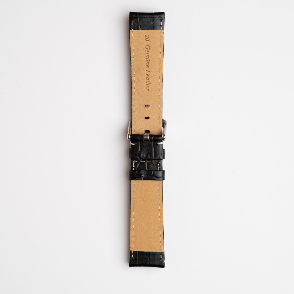 Black Mayfair Alligator watch strap, buckled, back view