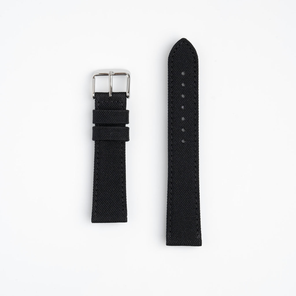 Canvas Black Watch Strap, both pieces laid flat