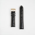 Black Mayfair Classic watch strap, laid flat with its buckle