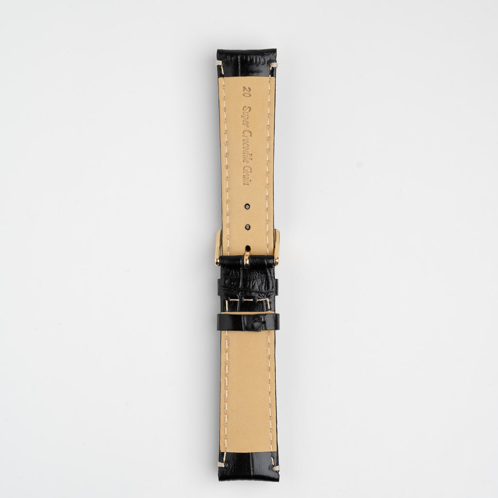 Black Mayfair Classic watch strap, buckled, back view