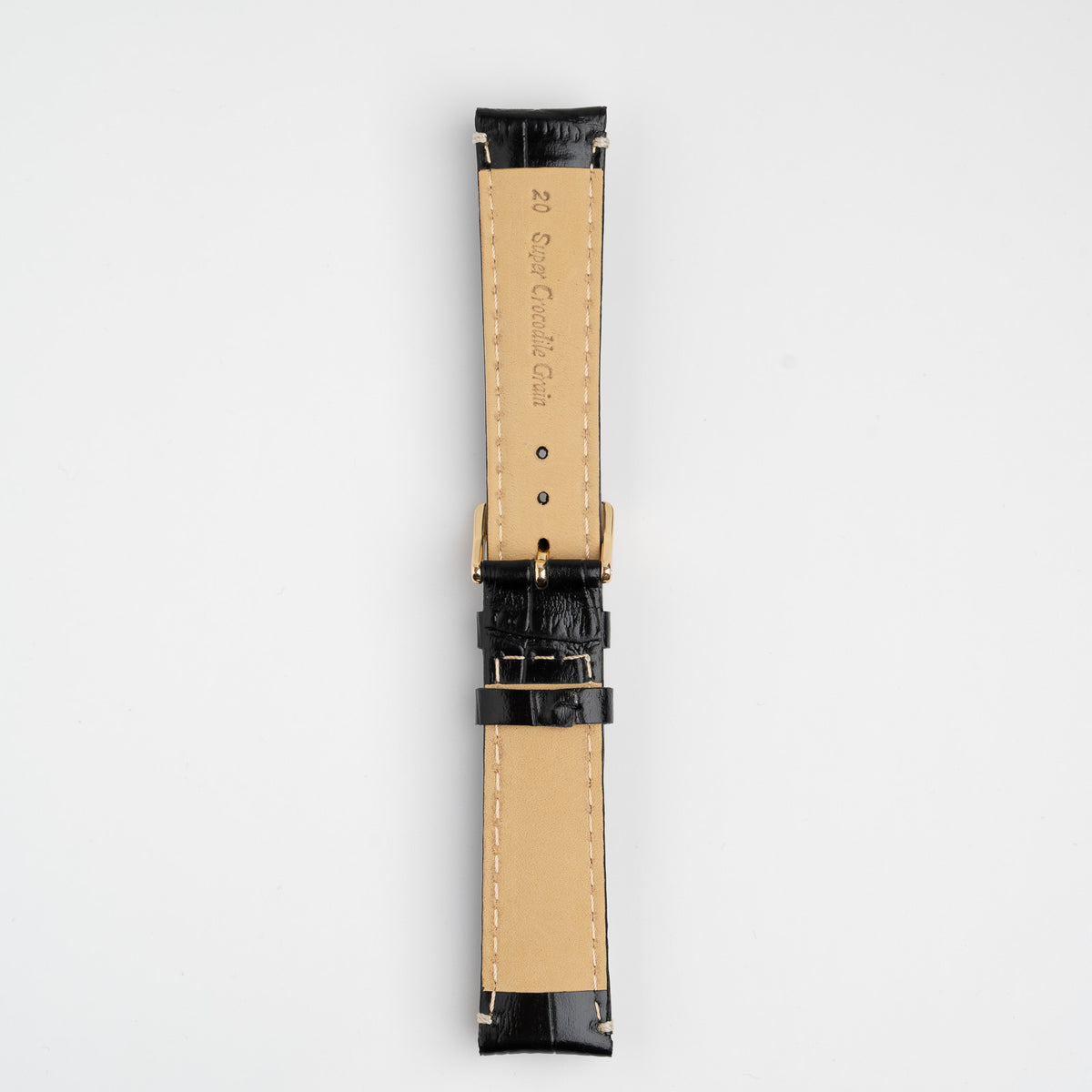 Black Mayfair Classic watch strap, buckled, back view