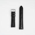 Black Mayfair Super watch strap, laid flat with its buckle