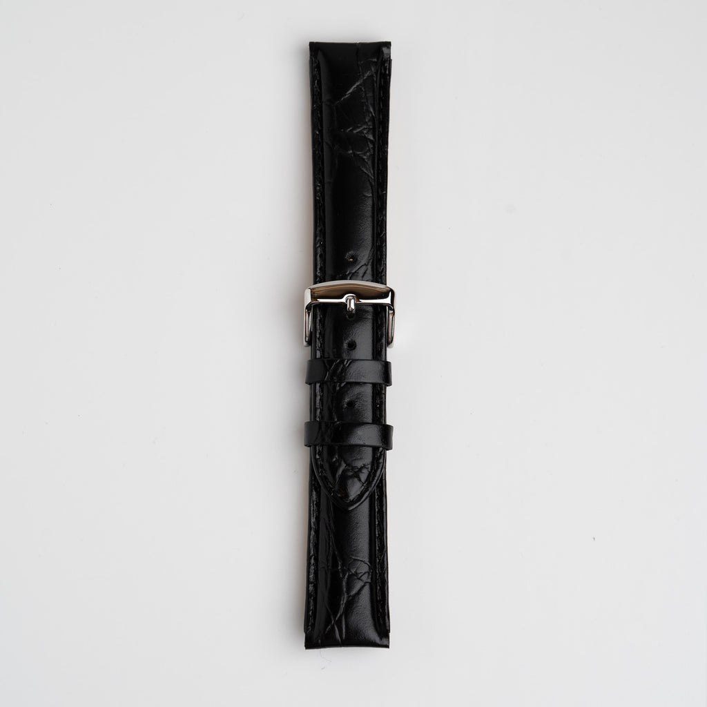 Black Mayfair Super watch strap, buckled, front view