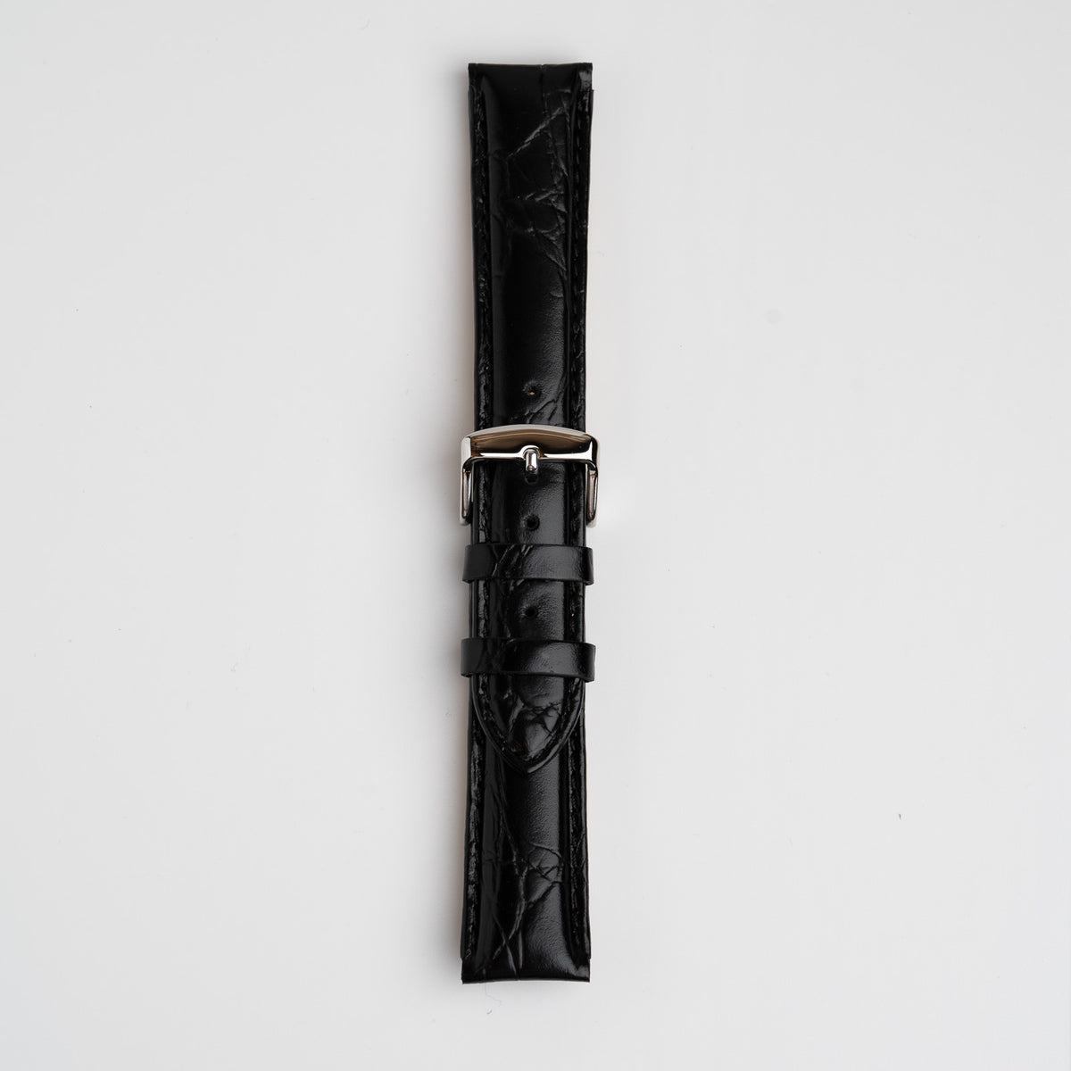 Black Mayfair Super watch strap, buckled, front view