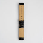 Black Mayfair Super watch strap, buckled, back view
