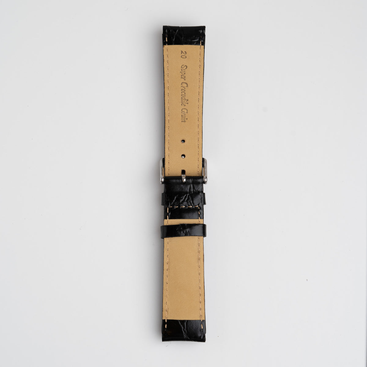 Black Mayfair Super watch strap, buckled, back view
