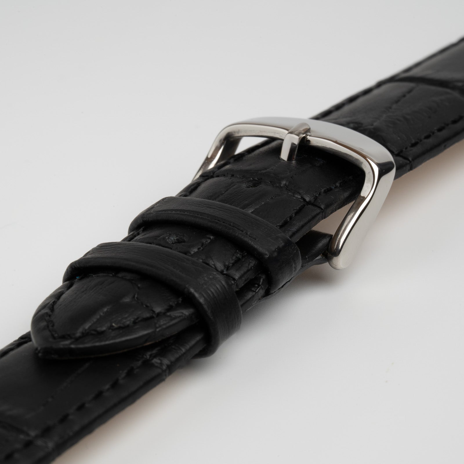 Alligator Curved Black Watch Strap