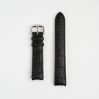 Black Curved End Alligator Grain Leather Watch Strap 18m, 20mm, 22mm & 24mm