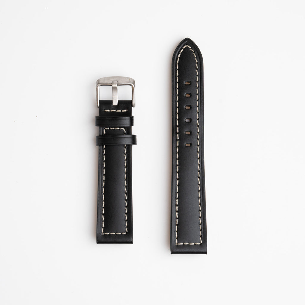 Windsor Bold Black Watch Strap, both pieces laid flat