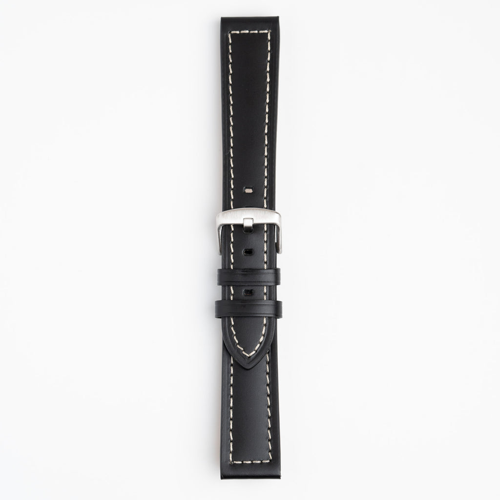 Windsor Bold Black Watch Strap, buckled up, front view