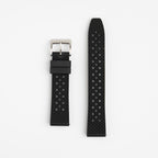 Hex FKM Quick Release Rubber Black Watch Strap, both pieces laid flat