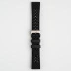 Hex FKM Quick Release Rubber Black Watch Strap, buckled up, front view