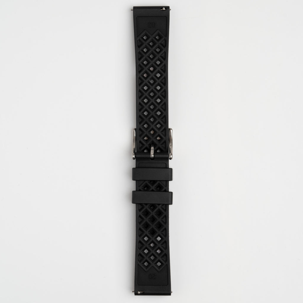 Hex FKM Quick Release Rubber Black Watch Strap, underside showing the lining